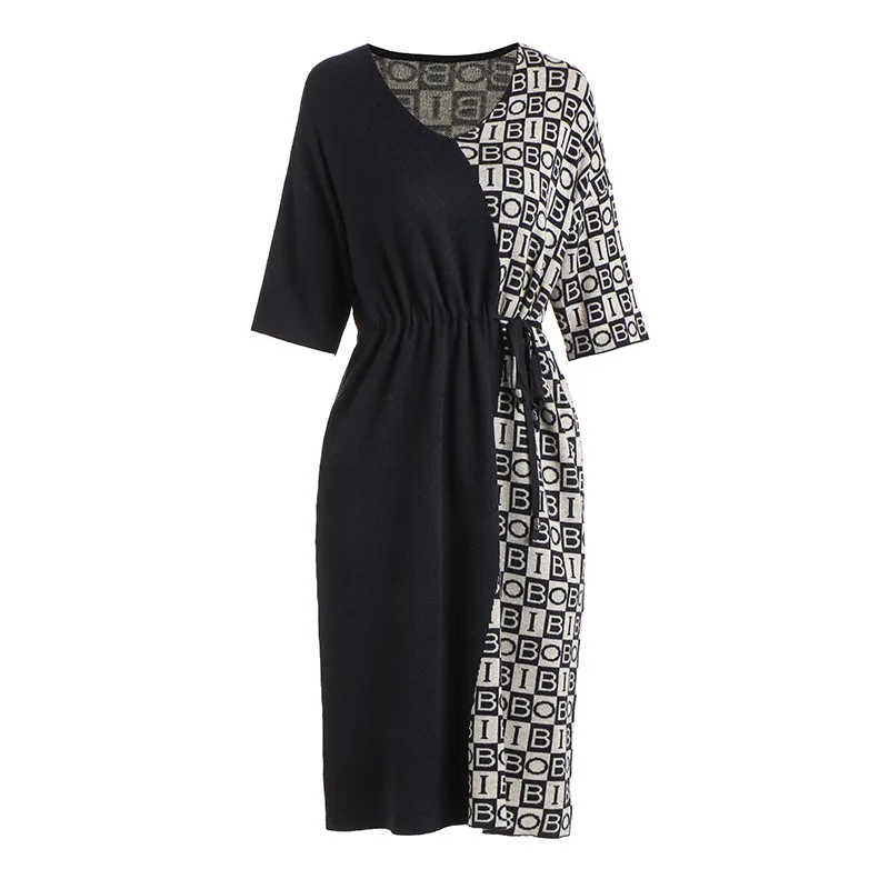 Женское винтажное платье с буквенным принтом в стиле пэчворк трикотажное