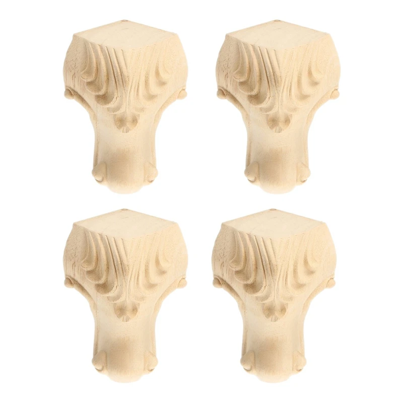 4PCS Wooden Furniture Legs Solid Wood Carved Sofa/Chair/Table/Wardrobe/Loveseat Feet for Home Decor 5X10cm |