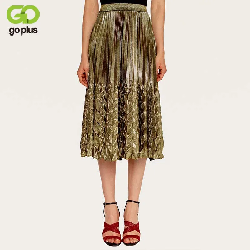 GOPLUS блестящая металлическая плиссированная юбка средней длины весенне осенняя