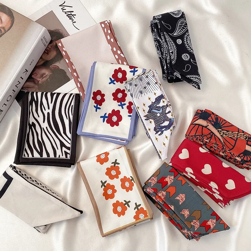 

Korean Print Hair Band Silk Hair Ribbon Scarf French Satin Head Band Retro Hair Scrunchie Sweet Headdress Hair Rings Hair Scarf