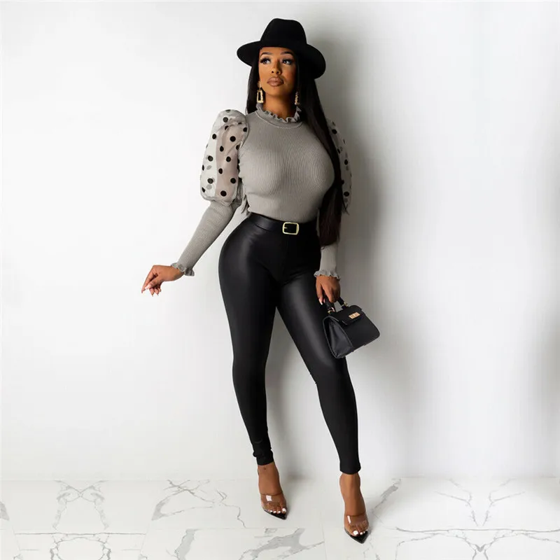 Женская трикотажная блузка с высоким воротом прозрачная сетчатая рубашка