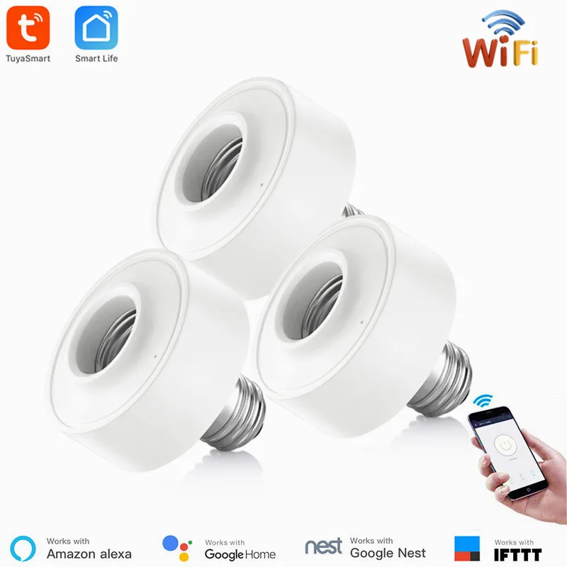 

Tuya WiFi смарт-лампы розетка адаптер Светодиодная лампа держатель E27 E26 голос Управление подходят для работы с Alexa Google Home ночной Светильник голо...