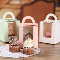 50pcs cupcake box with window and handle cake carrier small cake gift container for bakery wedding party birthday supply s7