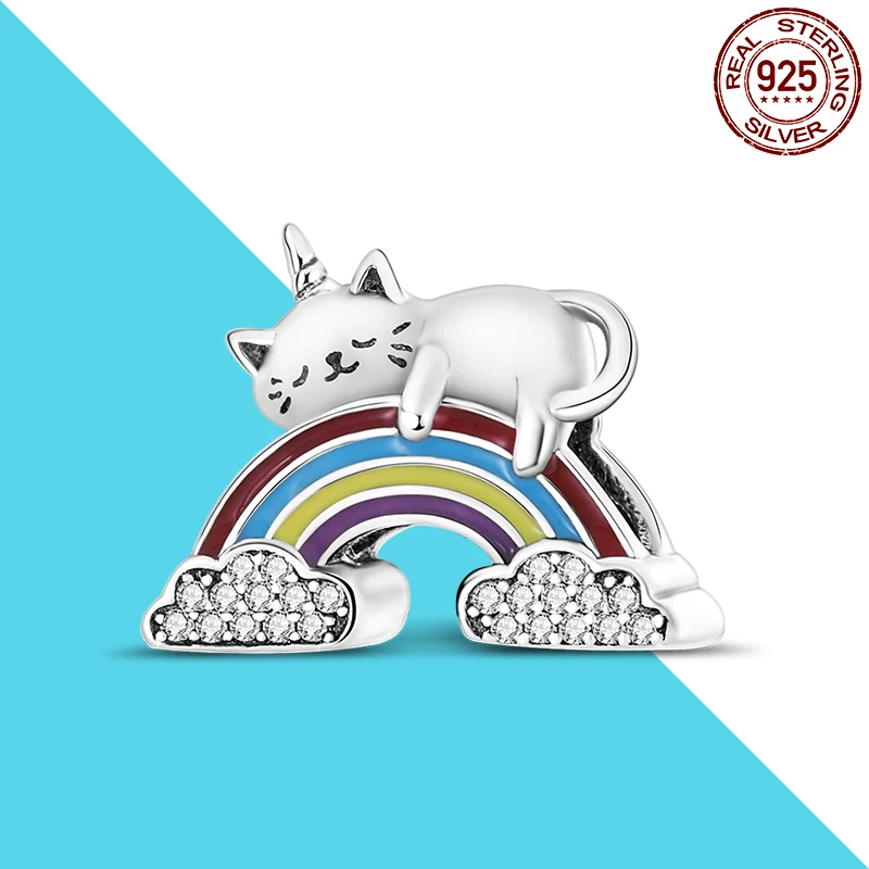 

Подвески в виде кота и радуги из настоящего серебра 925 пробы, подходят для оригинального браслета «сделай сам», для изготовления ювелирных и...