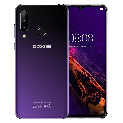Фиолетовый Мобильный телефон DOOGEE N20 16MP с тройной задней камерой 6,3 дюймов FHD+ дисплей 4 Гб 64 Гб MT6763 Восьмиядерный 4350 мАч мобильный телефон LTE - Цвет: Фиолетовый