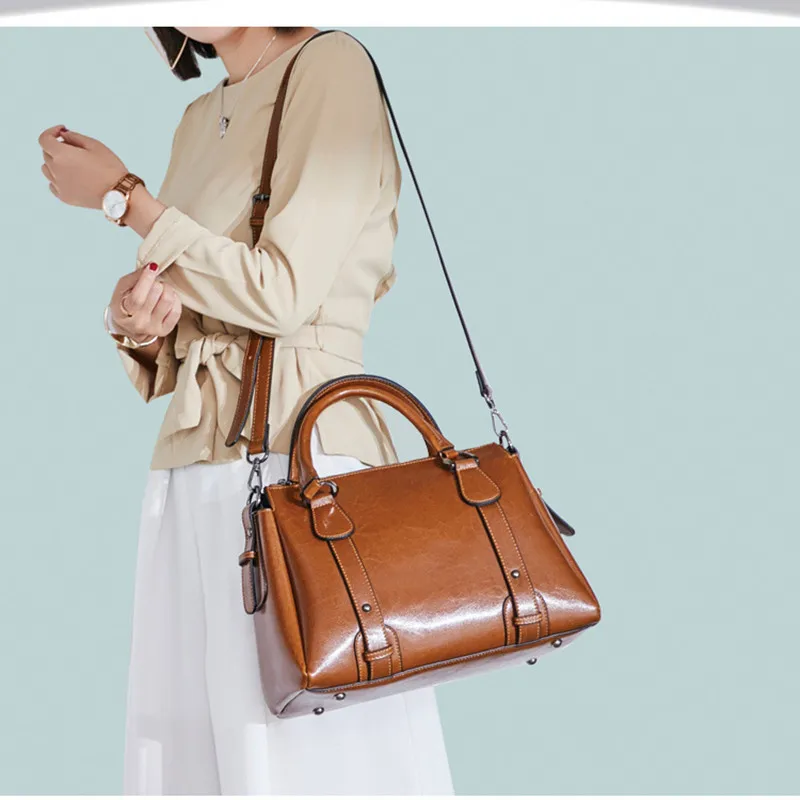 

Vintage Brown Genuine Leather Handbags Big Women Hand Bags Female Hangbags High Quality Office Ladies Shoulder Messenger Bags