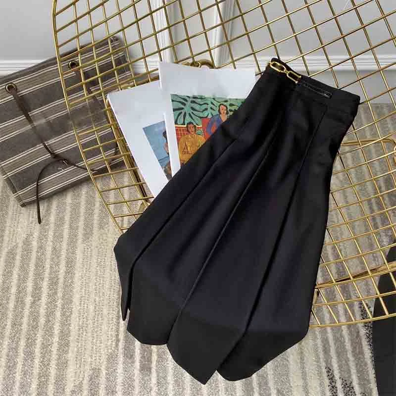 Cosmicchic 2020 Autumn Winter Wool Skirts For Women Midi Black Pleated Skirt High-Waist A-Line Ladies Skirt Golden Button