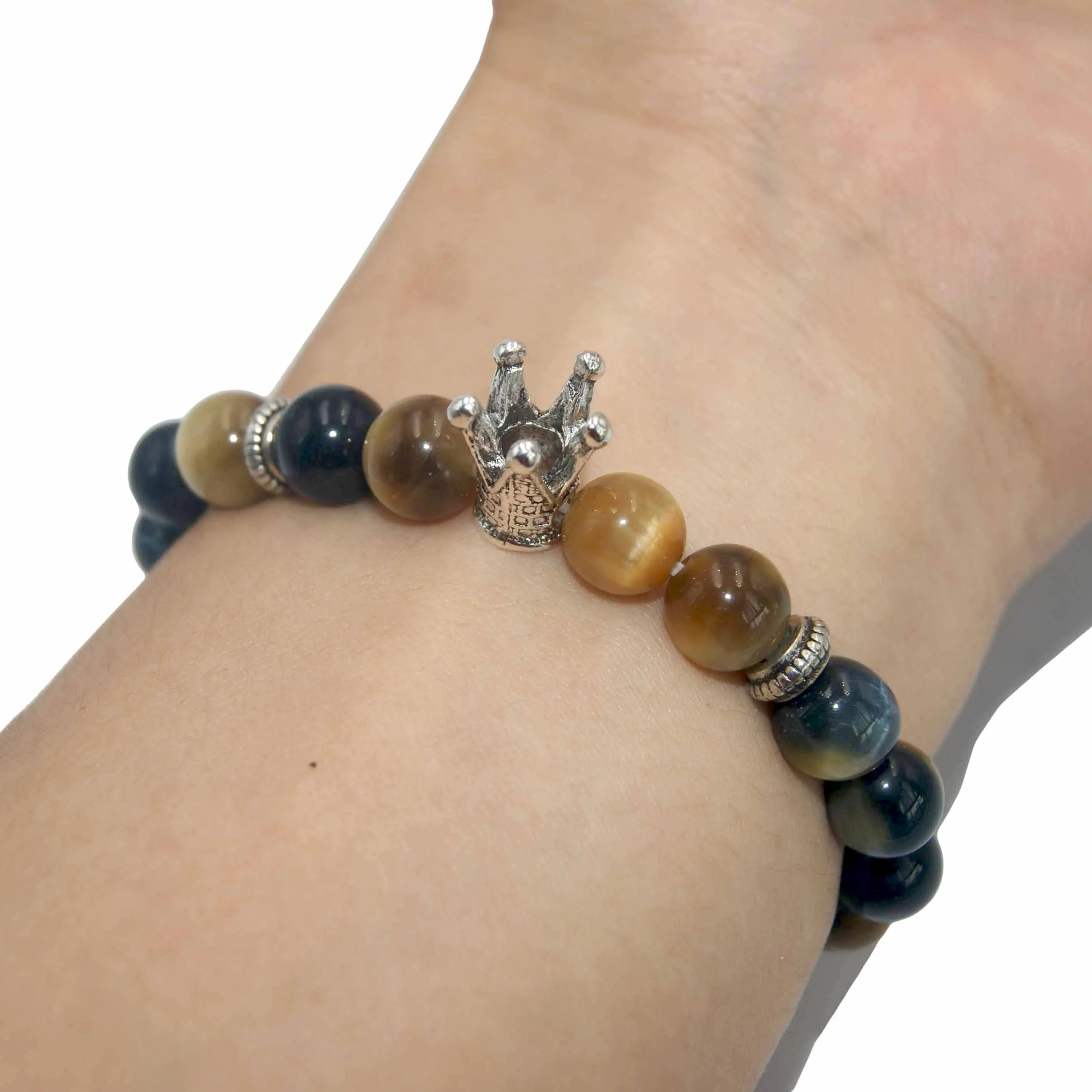 Серебряный браслет с короной из натурального камня для мужчин и женщин лазурит