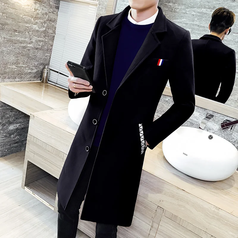 

2021 new fashion boutique solid color windbreaker long slim jacket large size 5XL autumn and winter casual business jacket S-5XL