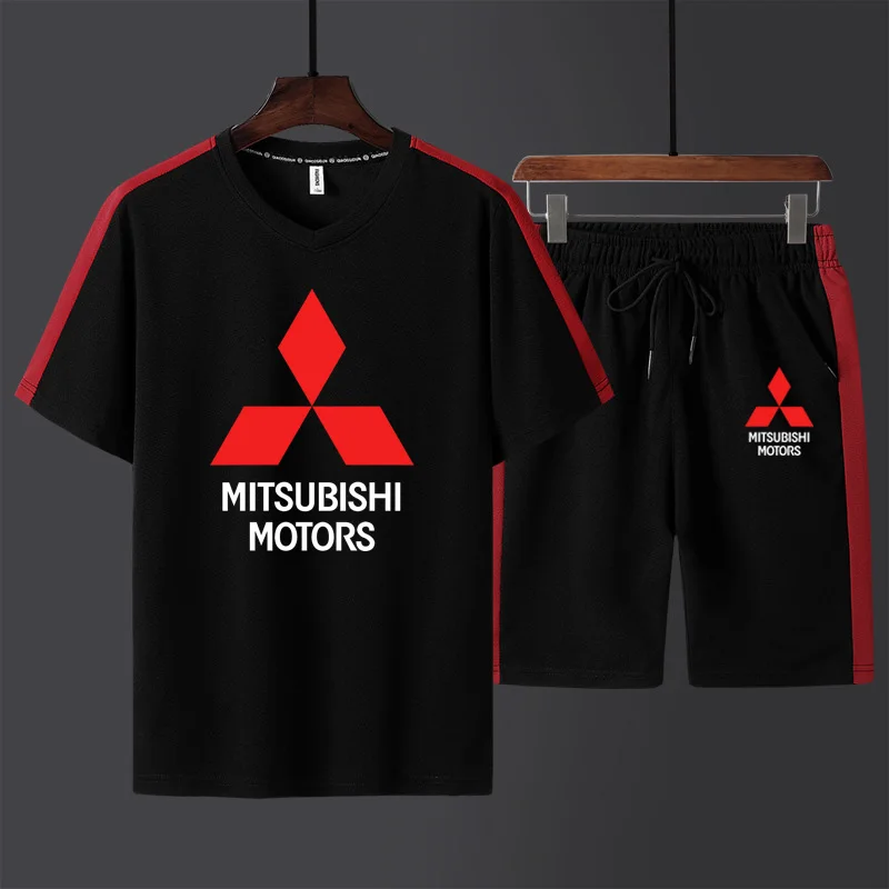 Модные летние мужские костюмы Mitsubishi с логотипом автомобиля Мужская футболка