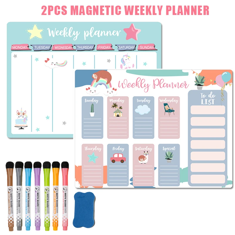 Magnetic Fridge Stickers Weekly Monthly Planner Calendar Kitchen Schedule Dry Erase Whiteboard for Wall Kids Message Drawing Set