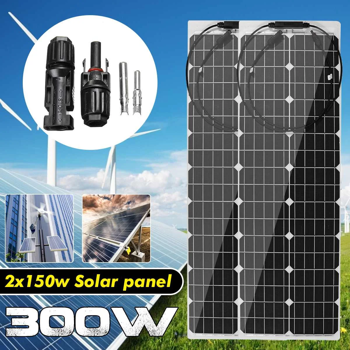 Beli 300W/150W 18V Panel Surya Monocrystalline Solar Cell Solar Charger Baterai Listrik Rumah System DIY Untuk Home Outdoor Mobil Perahu