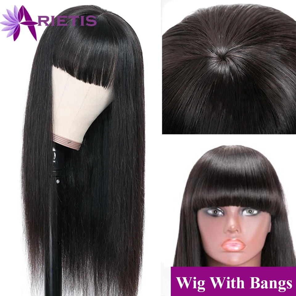 Парик Arietis Remy из человеческих волос прямые волосы с челкой бразильские парики