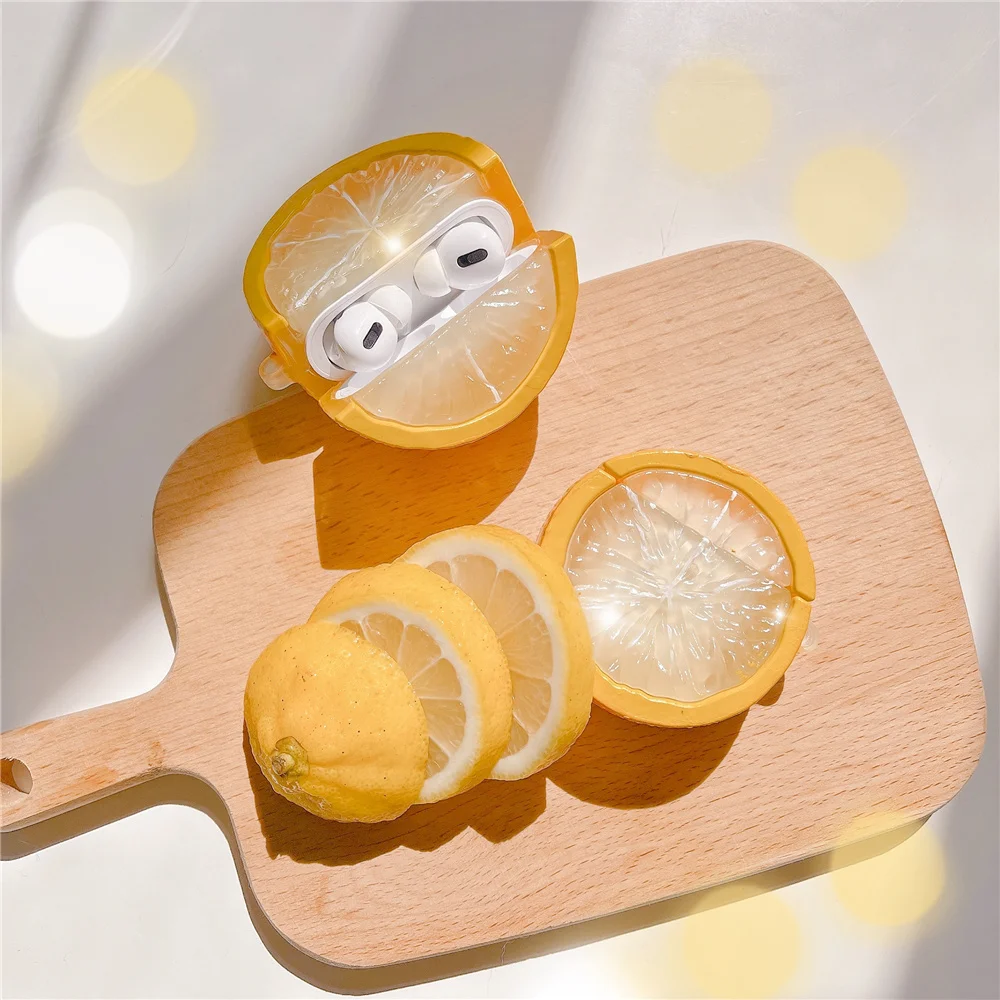 

Cute Wireless Bluetooth Earphone Case for Airpods pro 1 2 3D Lemon soft Silicone