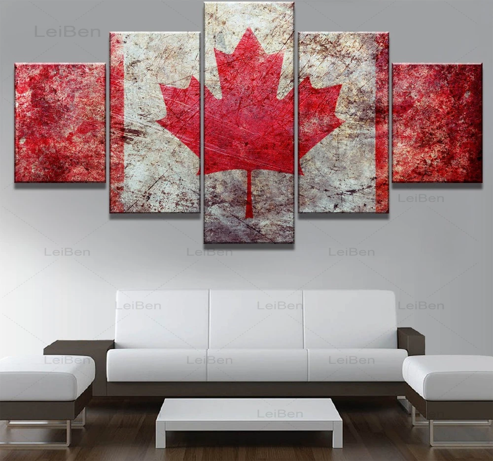 

Five-Piece Art Wall Poster Canadian Flag Print Canvas Painting Modern Decoration Living Room Background Wall Painting Frameless
