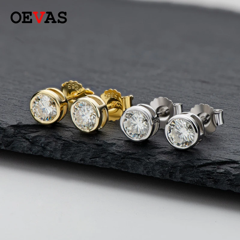

OEVAS Real 0.5/1 Carat D Color Moissanite Stud Earrings For Women Gold Color 100% 925 Sterling Silver Sparkling Fine Jewelry