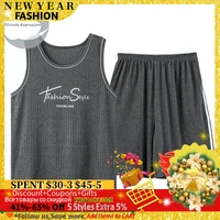 summer knitted pj short sleeved mens pajamas sets male pajama set letter pajama for men sleepwear suit homewear size xxxl1274