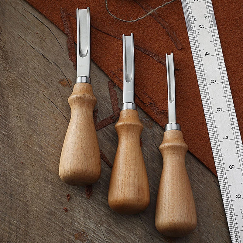 

DIY Practical Leather Craft Edge Beveler Skiving Beveling Knife Cutting Hand Craft Tool with Wood Handle A4mm A6mm A8mm