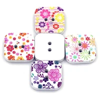 50pcs mixed flower pattern square wooden sewing buttons 2 holes diy crafts scrapbook clothes gift knitting accessories 19x19mm
