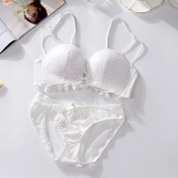 

Underwear set Cute Girl's Lace Pendant Bra Set Cross Lace Japanese Bow Girl's Bra Set