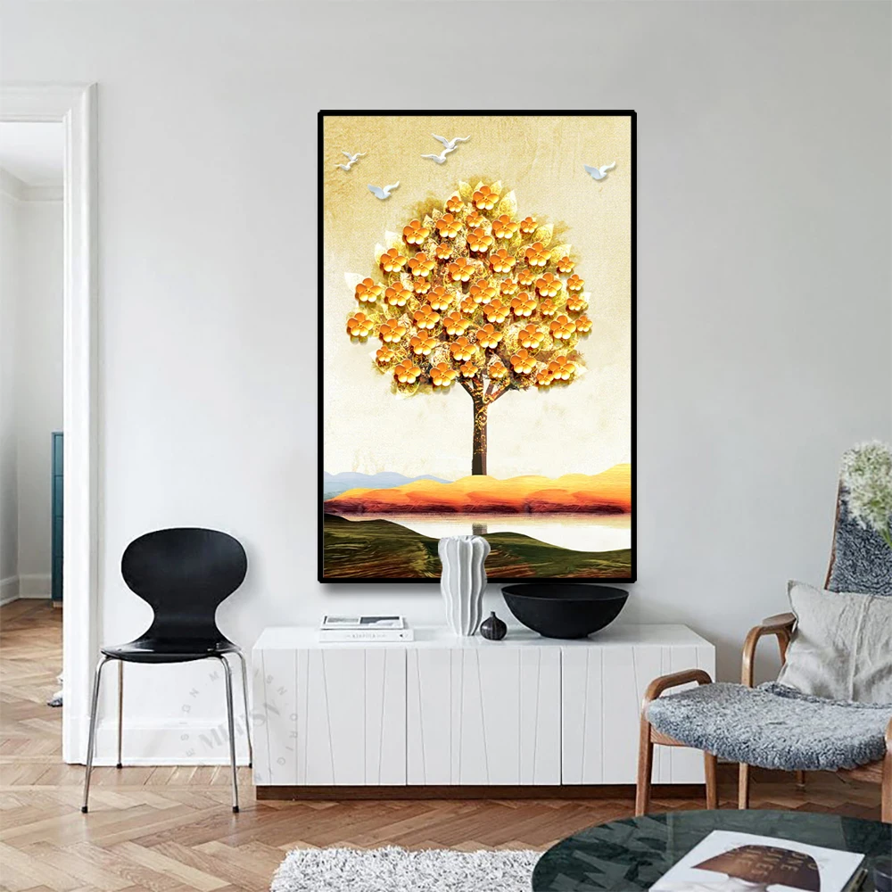 Картина с золотым деревом настенная живопись холст постеры и принты Современное