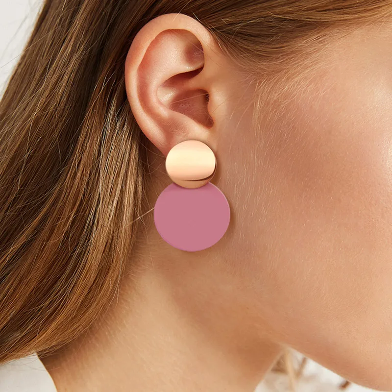 

Korean Statement Round Dangle Drop Earrings for Women 2019 Fashion Jewelry Vintage Geometric Round Sequin Hanging Gold Earring