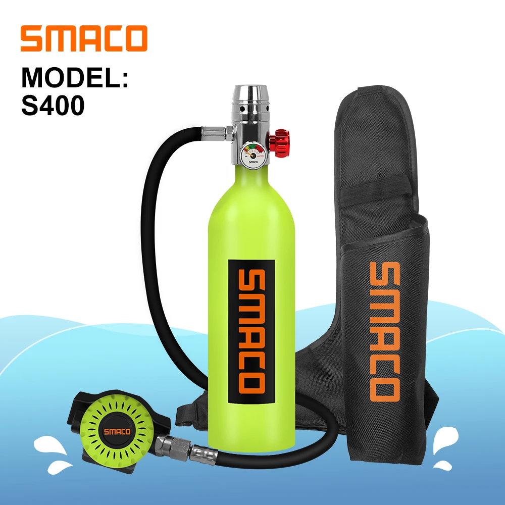 

SMACO S400/S400Plus Mini Scuba Diving Tank Equipment, Cylinder with 16 Minutes Capability, 1 Litre Capacity Refillable Design