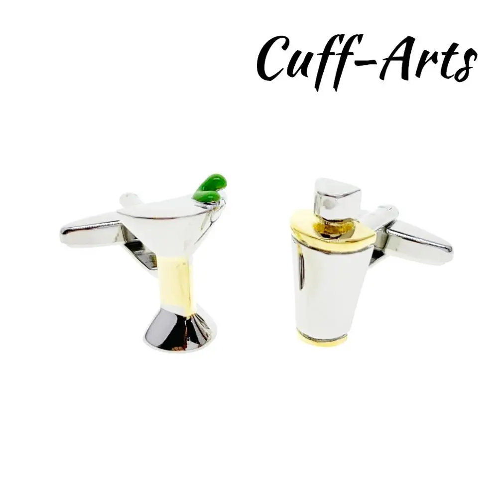 Cufflinks for Men Cocktail Shaker and Glass Martini Green Olive Gifts Gemelos Spinki by Cuffarts C10434 | Украшения и аксессуары
