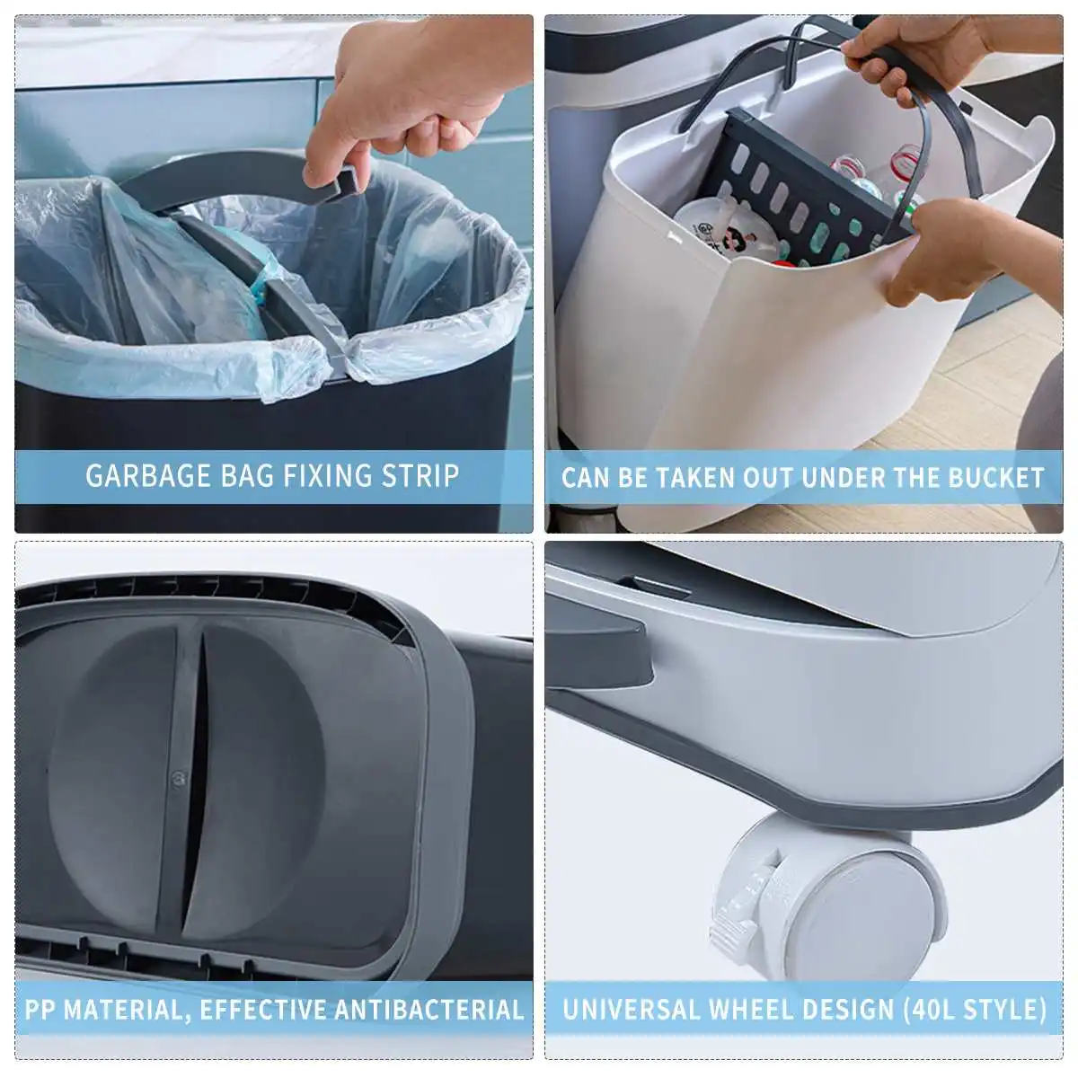 

New Convenient Garbage Bucket Sorted Waste Bin With Wheel Plastic Kitchen Trash Can Corner Recycle Bin Press Open Storage Bucket