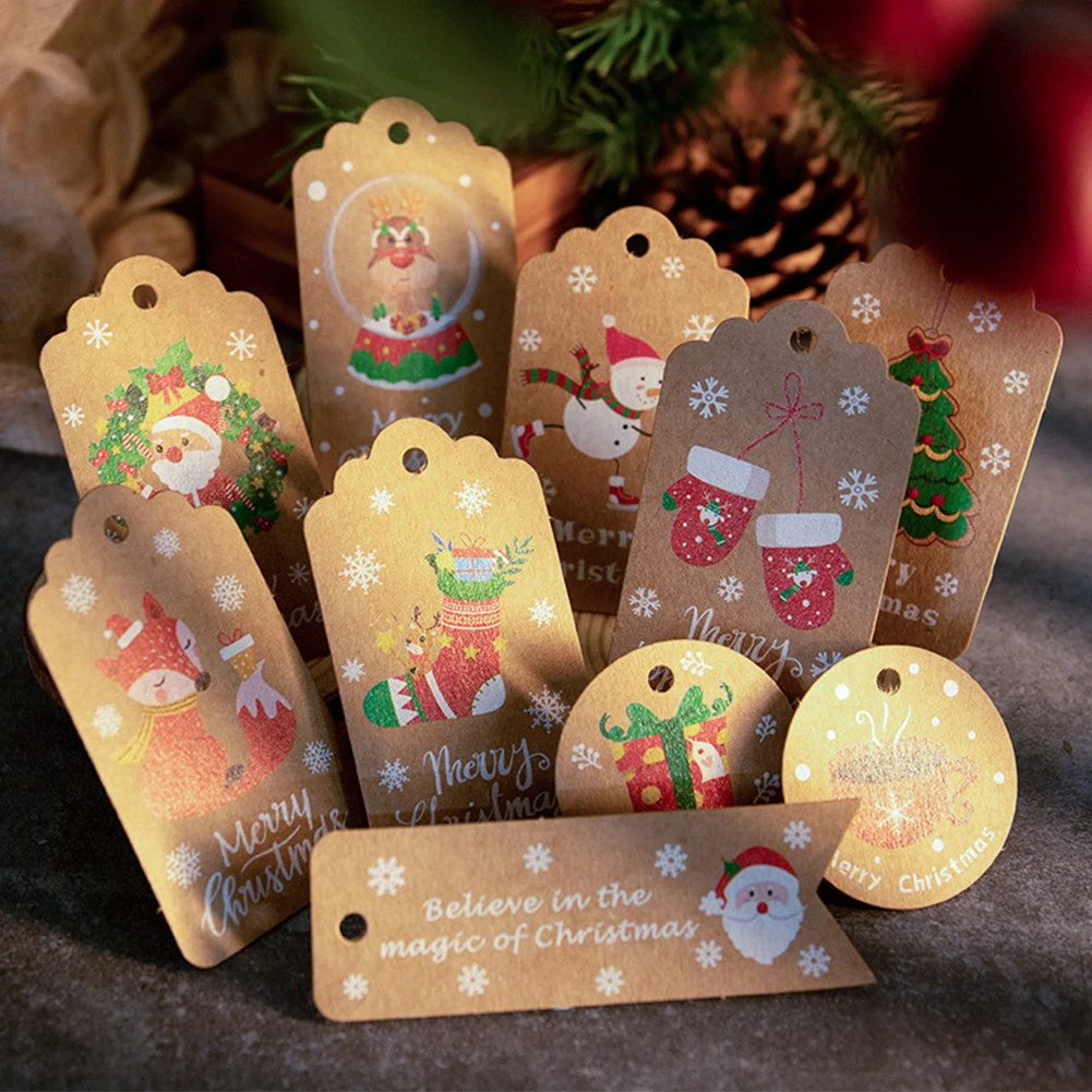 

100Pcs Christmas Kraft Paper Tag Xmas Hang Tags Gift Wrapping Labels Party Cards Decoration DIY Santa Claus Wrapping Supplies