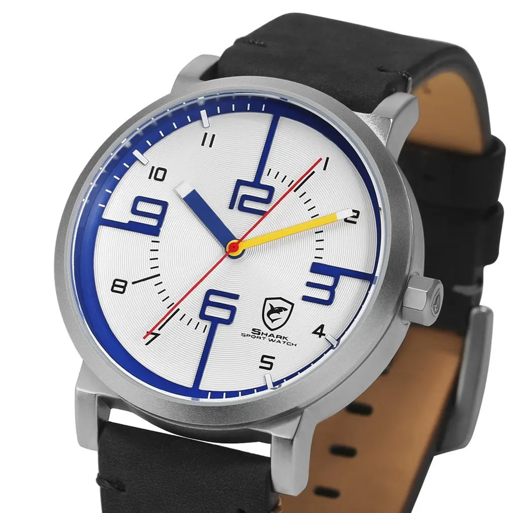 White SH570 Bahamas Saw SHARK спортивные часы черный красный Мужские кварцевые Простые Длинные секундные стрелки Crazy Horse кожаный ремешок мужские дизайнерские часы/SH567 - Цвет: White SH570
