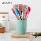 Набор разноцветных силиконовых кухонных принадлежностей, антипригарная сковорода, кухонная лопатка, ложка, деревянная ручка, коробка с высокой термостойкостью, кухонный инструмент