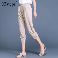 xisteps casual chiffon wide leg loose solid women pants calf length pleated elastic waist 2020 femlae trousers