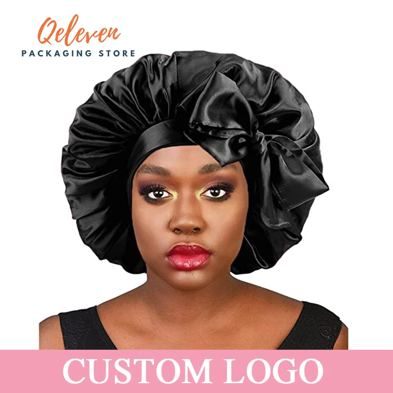 

Custom Bling Bonnet Hair Satin Bonnet Wholesale Double Layer Diamond Bonnets Silk Shiny With Rhinestone