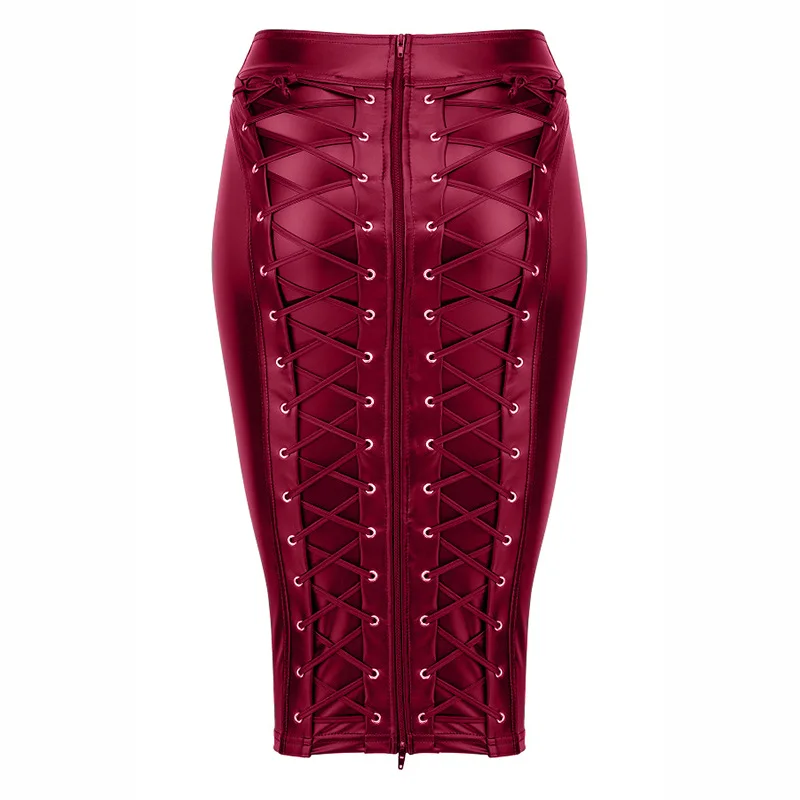 

Black Leather Skirt Women Zipper Back Pencil Saia Club Nightclub High Waist Bodycon Skirt Summer Sexy Latex Skirt