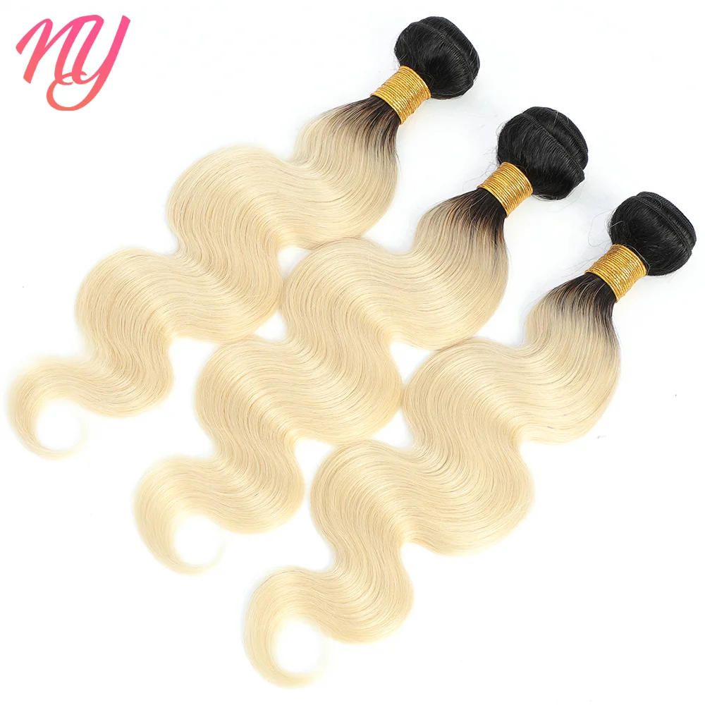 

NY Remy Hair Body Wave #613 Blonde/Natural Black Color Weave 3,4 Bundles Ombre Brazilian Human Raw Hair For Black Women Beauty