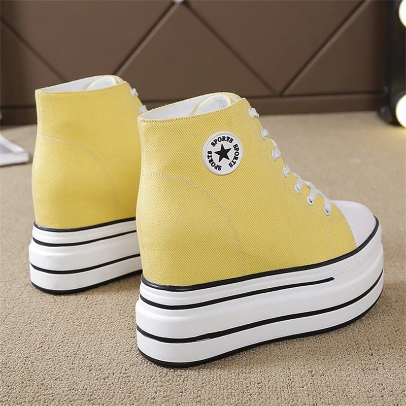 

New Pattern Lady 10CM High Heels Fashion Canvas Wedge Shoes Outdoors Classics Woman Height Increase Platform Casual Footwear