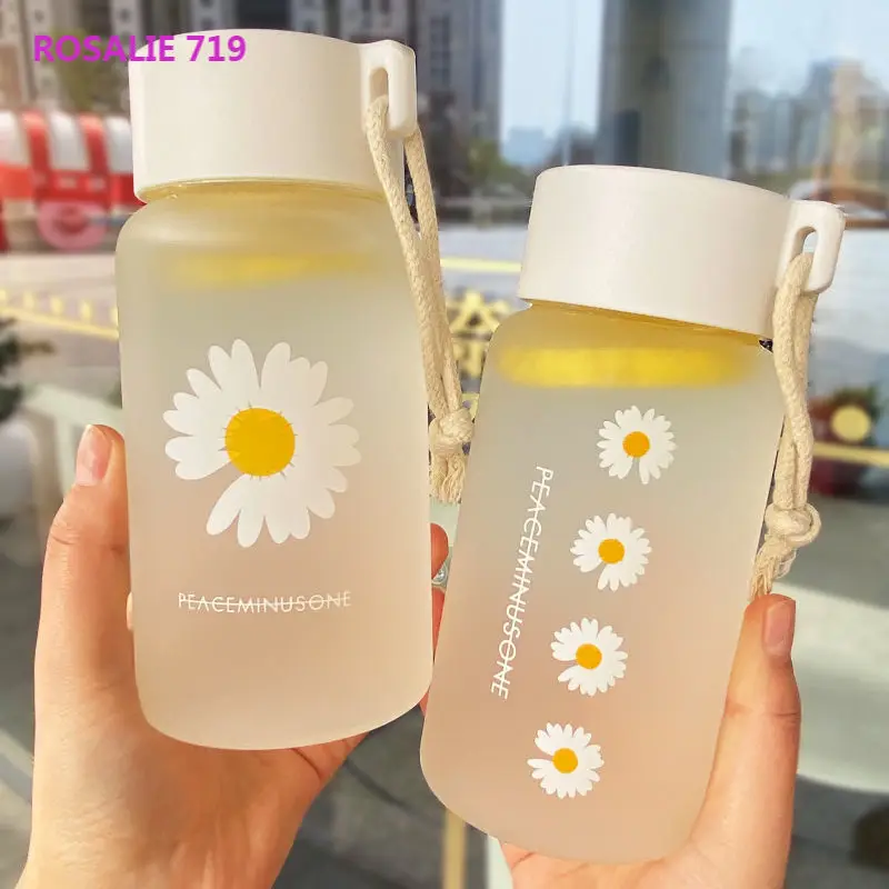 

500ml Small Daisy Transparent Plastic Water Bottles BPA Free Creative Frosted Water Bottle With Portable Rope Travel Tea Cup