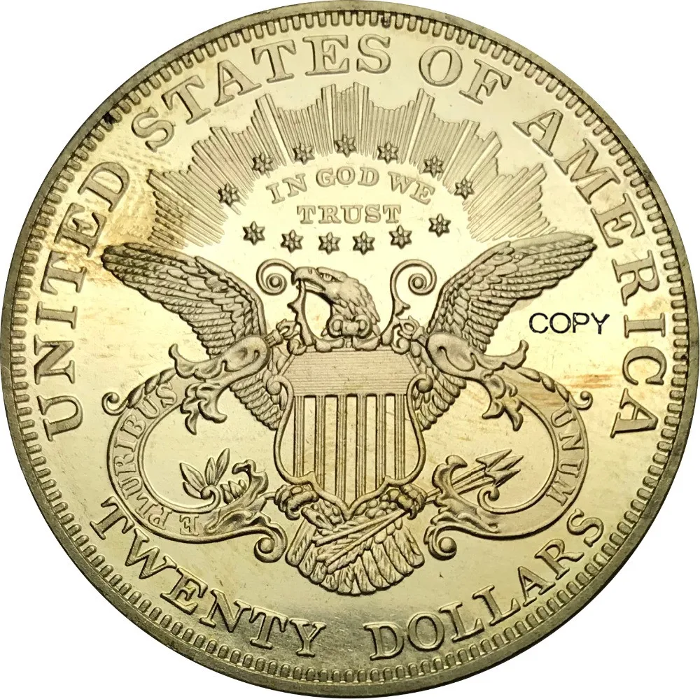 

United States 20 Dollars Liberty Head - Double Eagle with motto "TWENTY DOLLARS" 1886 Brass Metal Copy Coins