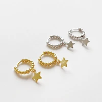 ghidbk 2021 new fashion 925 sterling silver korean lovely little star charms beads huggie hoops earrings minimalist fine jewelry