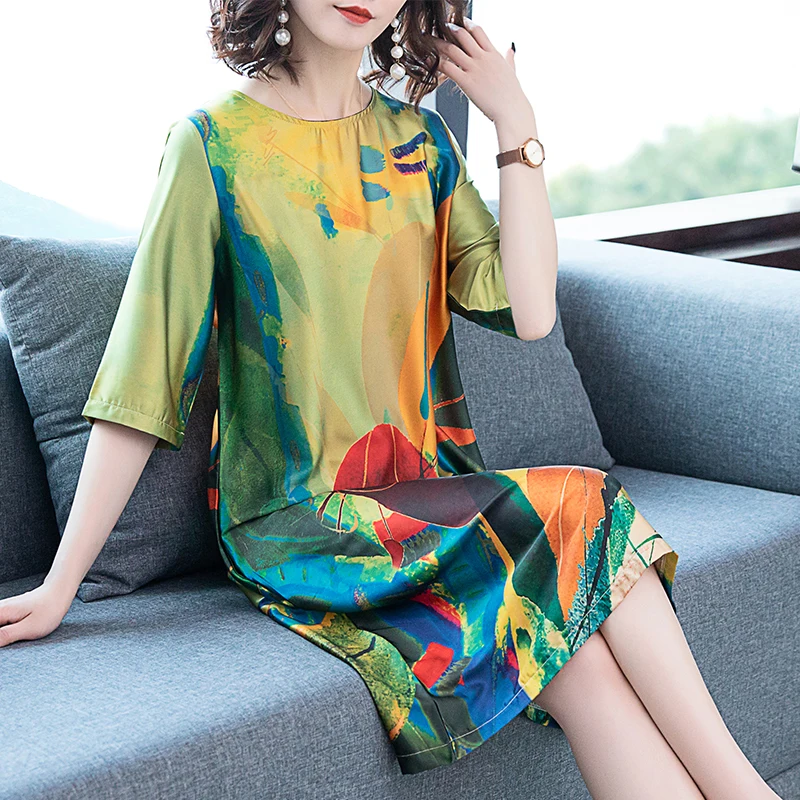 Женское Повседневное платье из смешанного шелка на лето и весну элегантное с