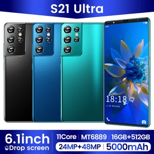 2021 new s21 ultra 6 1inch smartphones 5g mt6889 11 core cellphones 16gb512gb 5000mah 24mp48mp dual sim android mobile phone free global shipping