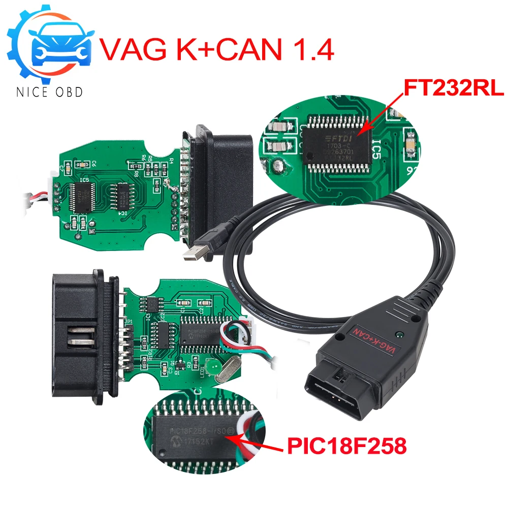 VAG K+ CAN commander v1.4 с FTDI FT232RL PIC18F258 OBD 2 сканер работает на Windows программное обеспечение vag k+ can com1.4 для vw/Seat/Audi
