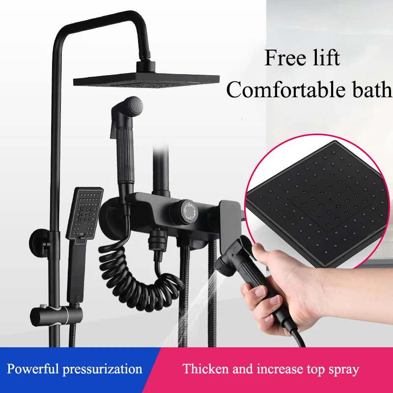 

AE02XC-0002 bathroom multifunctional shower set full copper black bathroom double jet pressurized nozzle European style shower