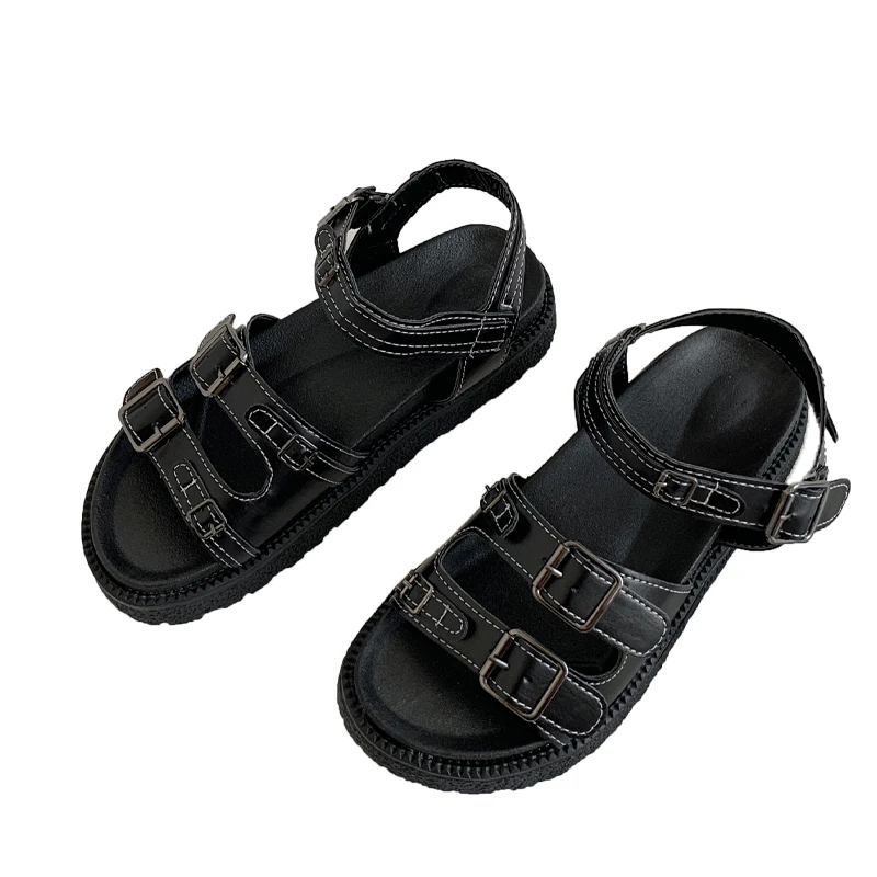 

2021 Sandals Female Shoe All-Match Clogs With Heel New Girls Low Comfort Fashion Beige Summer Thick Scandals Rubber Back Strap R