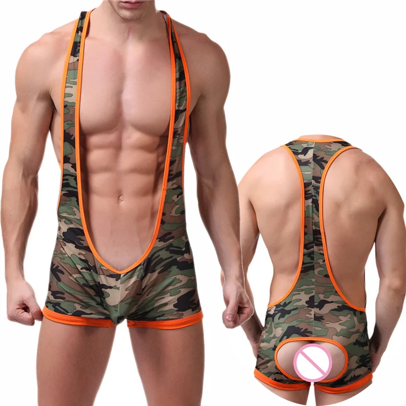 Мужское камуфляжное нижнее белье комбинезон с открытой спиной Цельный купальник