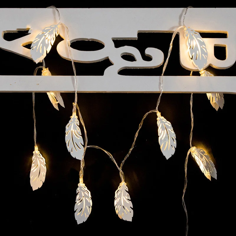 

Feather LED String Lights Hollow Led Light for Indoor Bedroom Garland Curtain Window Decoration Metal Pendant Party Xmas Luces