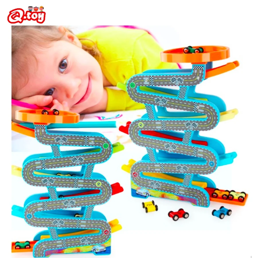

TOP Korean style wooden cars colorful puzzle glider railway car track parking lot early educational Montessori toys interia gift