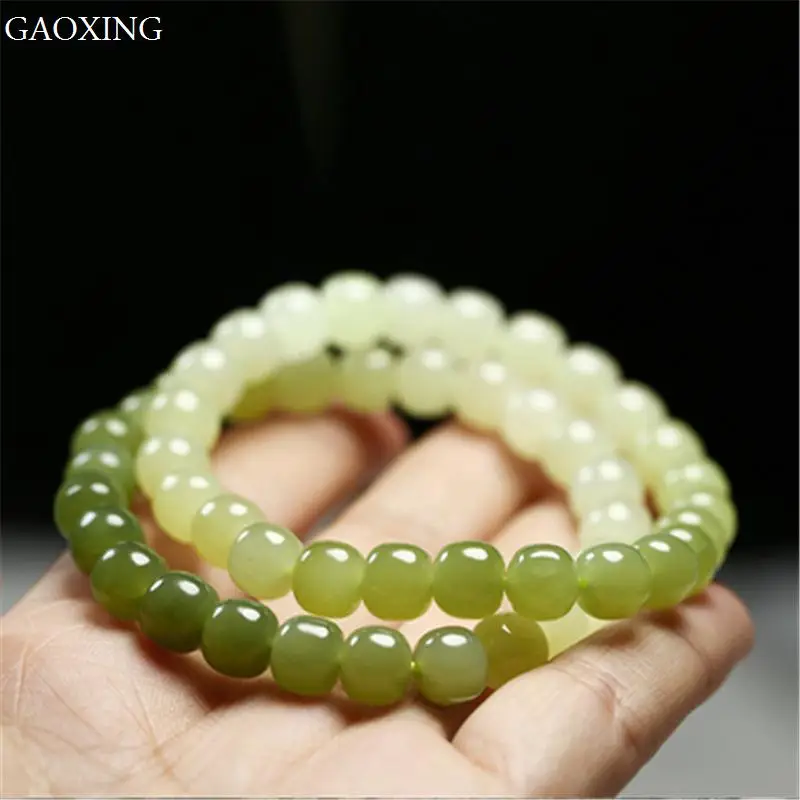 

Natural Hetian Jade Bracelet Barrel Bead Bracelet Single Circle Hand Jewelry Men and Women High-end Jade Amulet Gift