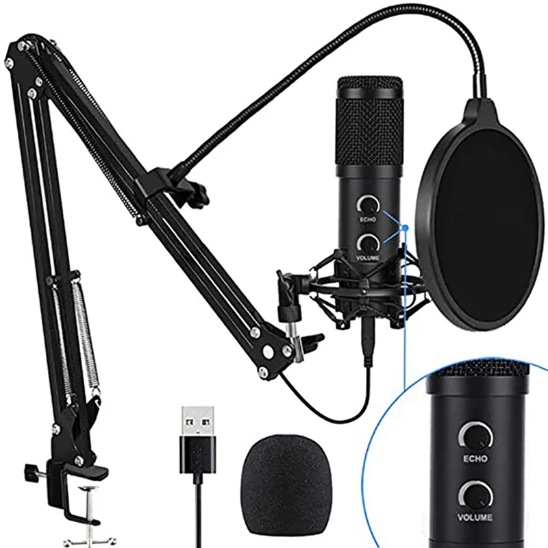 

New BM838 USB Condenser Studio Microphone Set Vocal PC Recording Musical Microphone Set for Radio Braodcasting Mic Stand